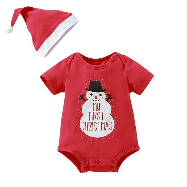 Baby Girl Christmas Outfits Clothes Button Jumpsuit Bodysuit Snowman Print Dress 